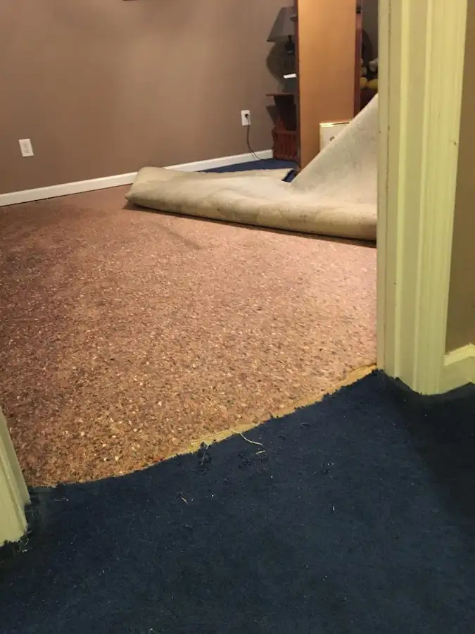 Carpet pad removal revealing water damage during Drying & Dehumidification in Diamond Springs